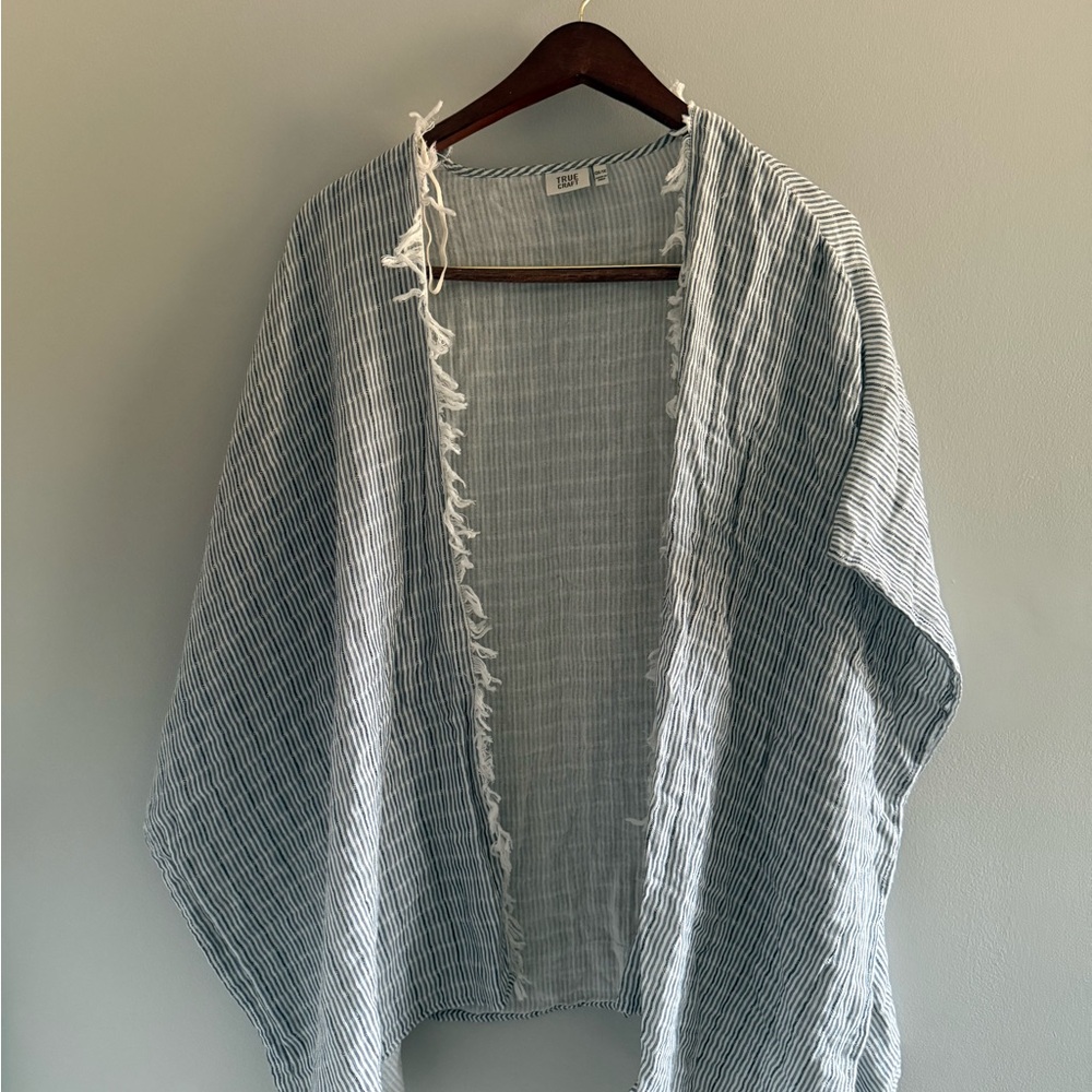 True Craft Blue and White Striped Duster